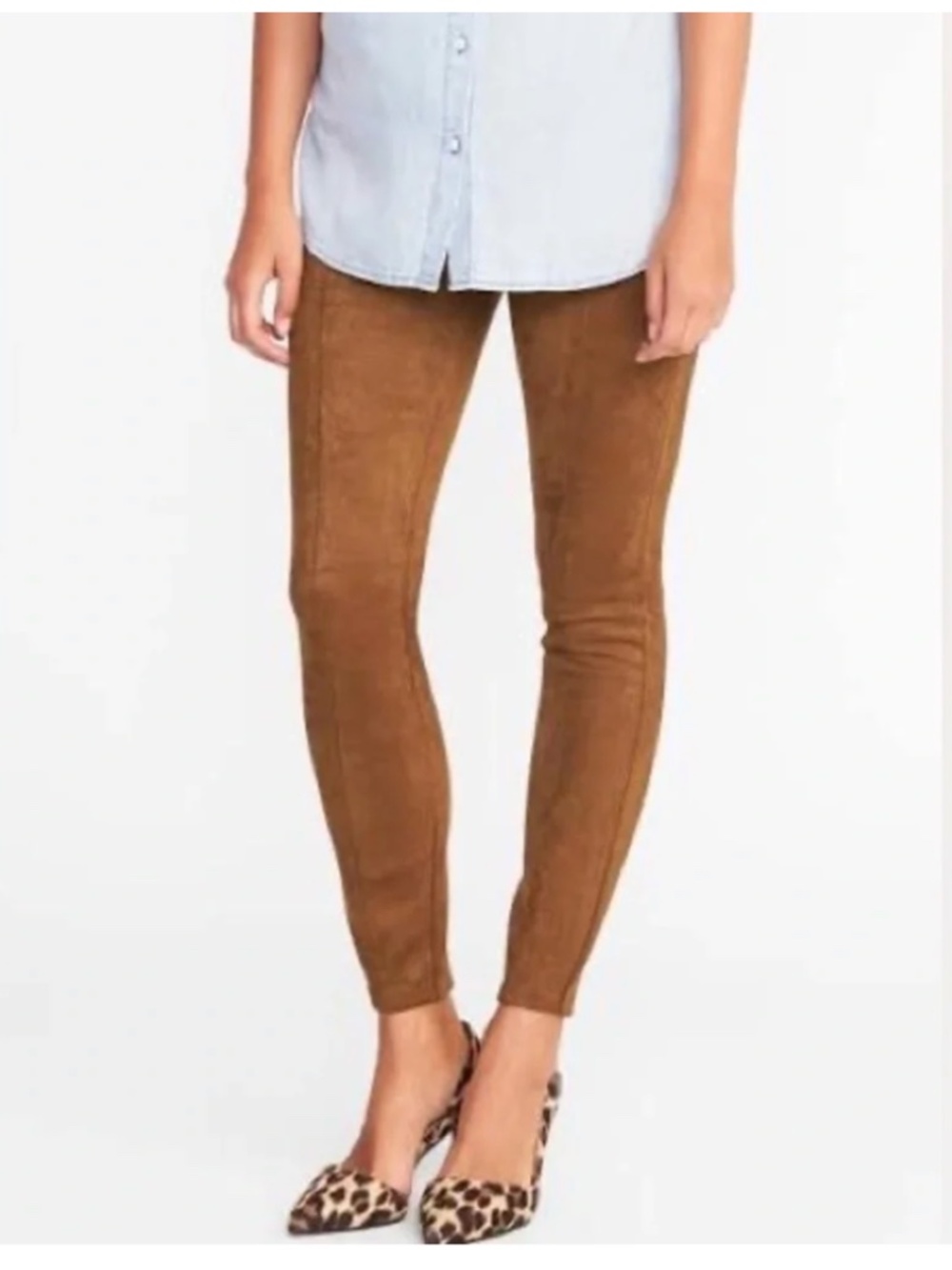 Camel Faux Suede Leggings Petite M Tan Pants Old Navy Stevie Slim Fit Equestrian